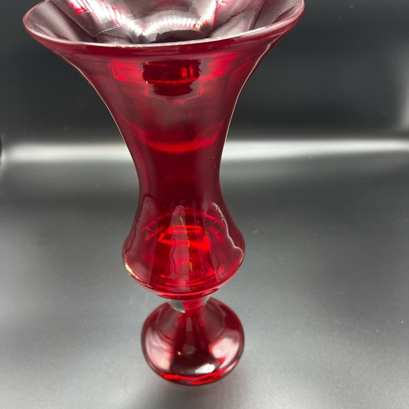 Ruby Red 11 Inch Hour Glass Stem Vase Absolutely Gorgeous / Stunning Home Decor - Picture 9 of 10